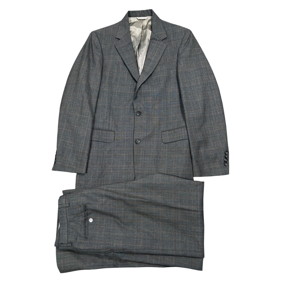 Botany 500 Suit Mens Gray Plaid 2 Button Blazer 38R 30X32 Flat Front Pants Set
